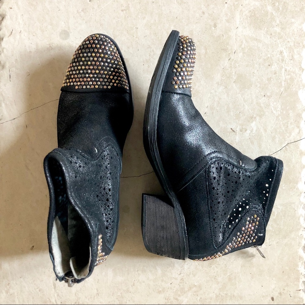 Black leather studded ankle boots